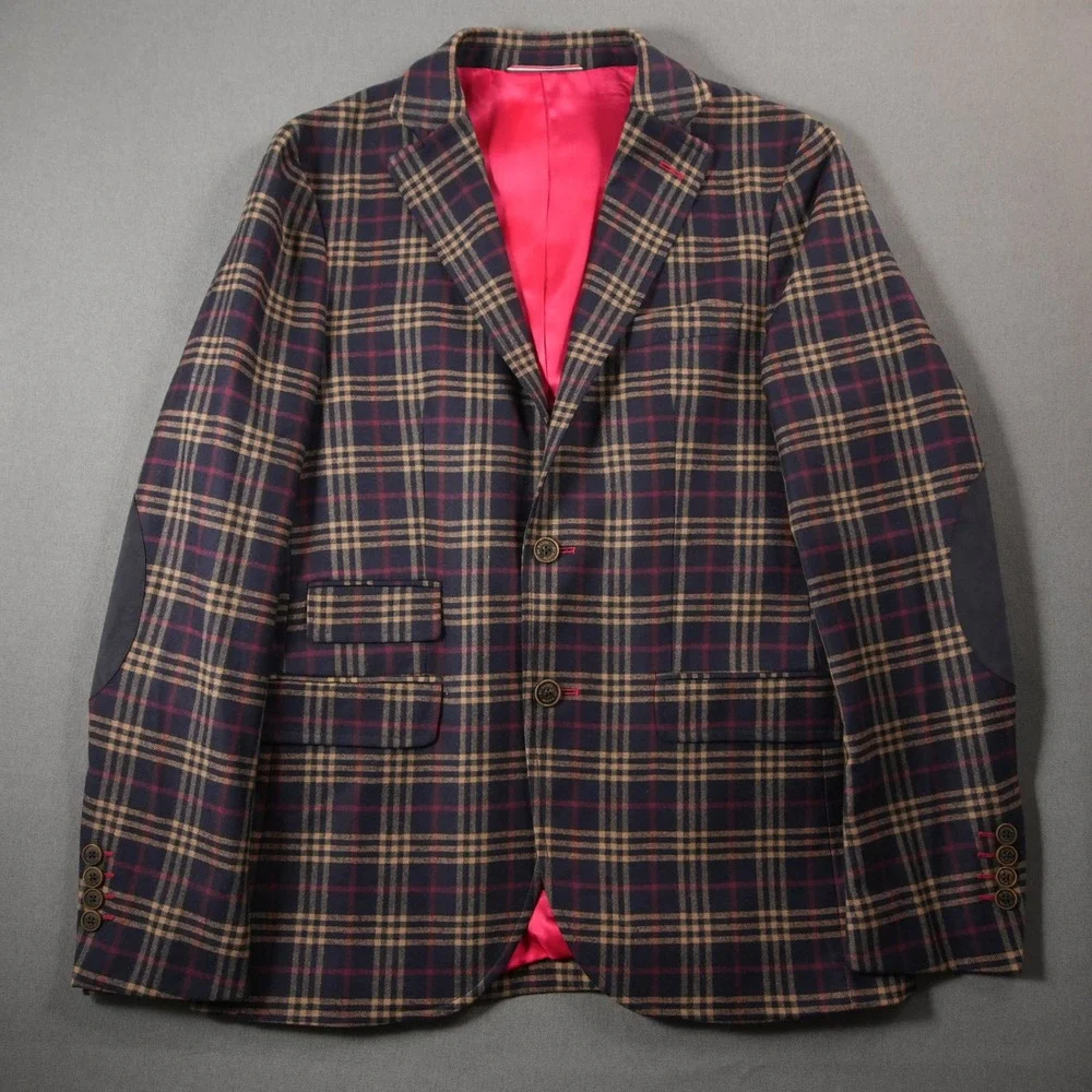 Collegiate Italian Elbow Patch Plaid El Ganso Subalpino Men Blazer Jacket EUR 46